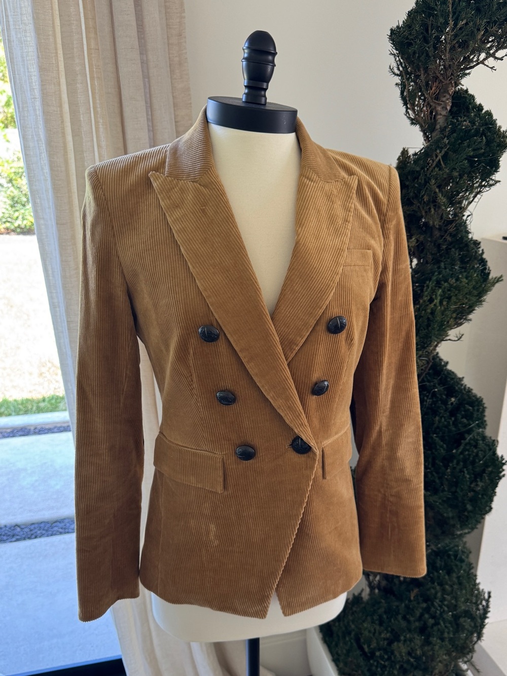 Veronica Beard Double-Breasted Corduroy Blazer in Camel Brown - Size 6